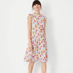 Ann Taylor Floral Ruffle Pleated Flare Dress